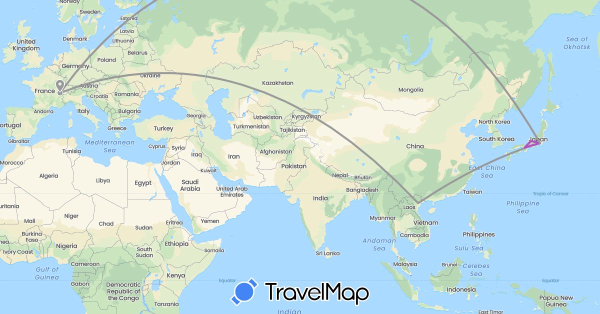 TravelMap itinerary: driving, plane, train in Switzerland, Japan, Vietnam (Asia, Europe)